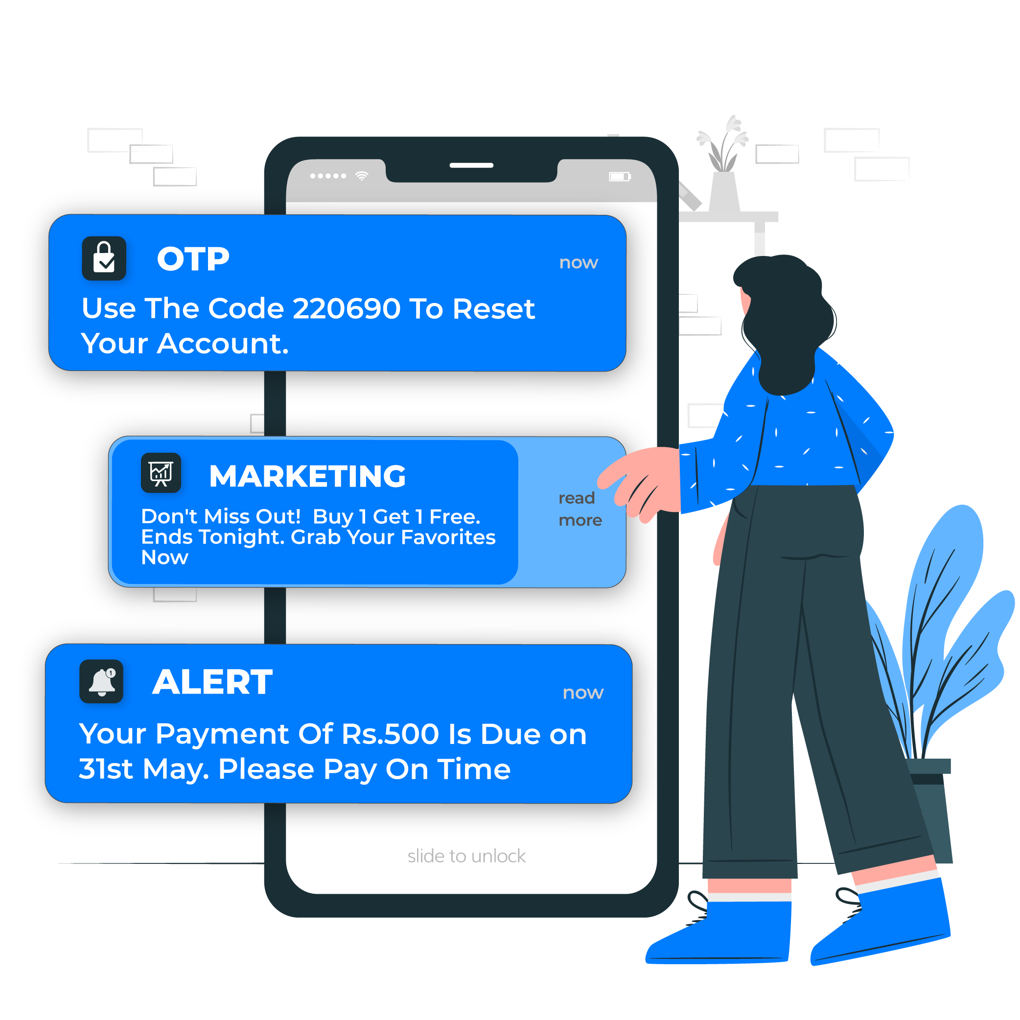 RCS alert and marketing message illustration